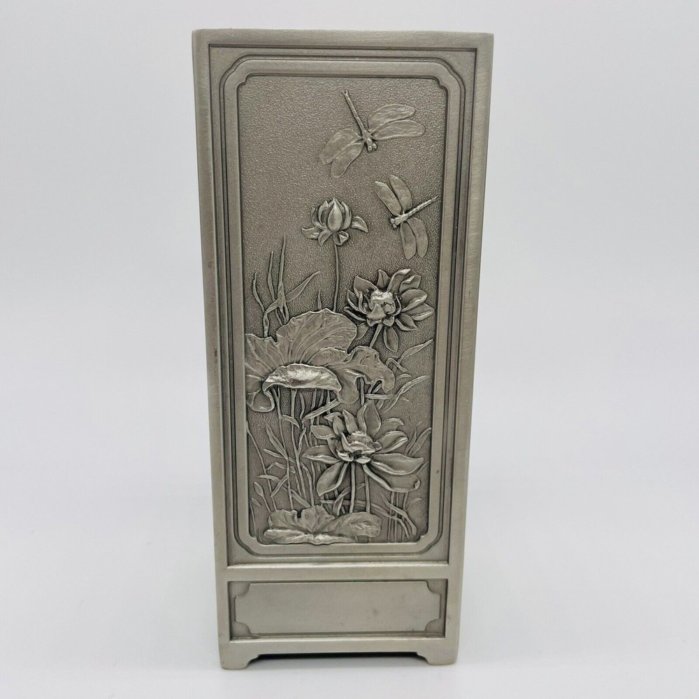 Rare Royal Selangor Pewter Four Seasons Pencil Pen Caddy Holder Vase Embossed 5"